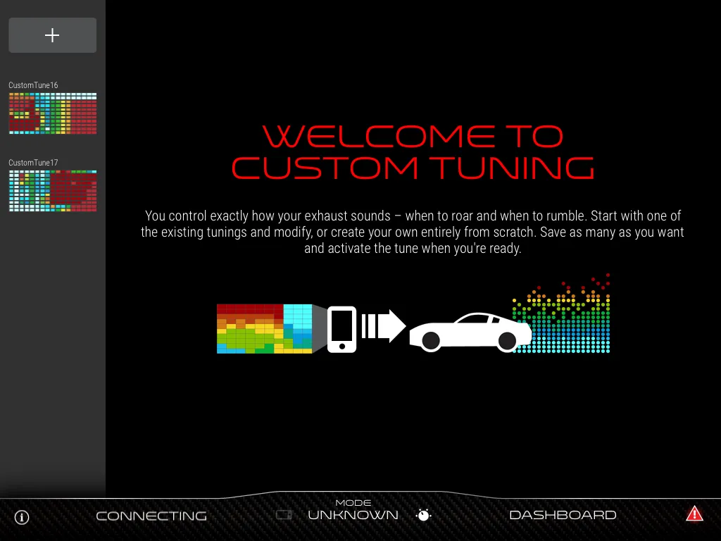 Welcome to Custom Tuning screen with saved tunes listed down the left side
