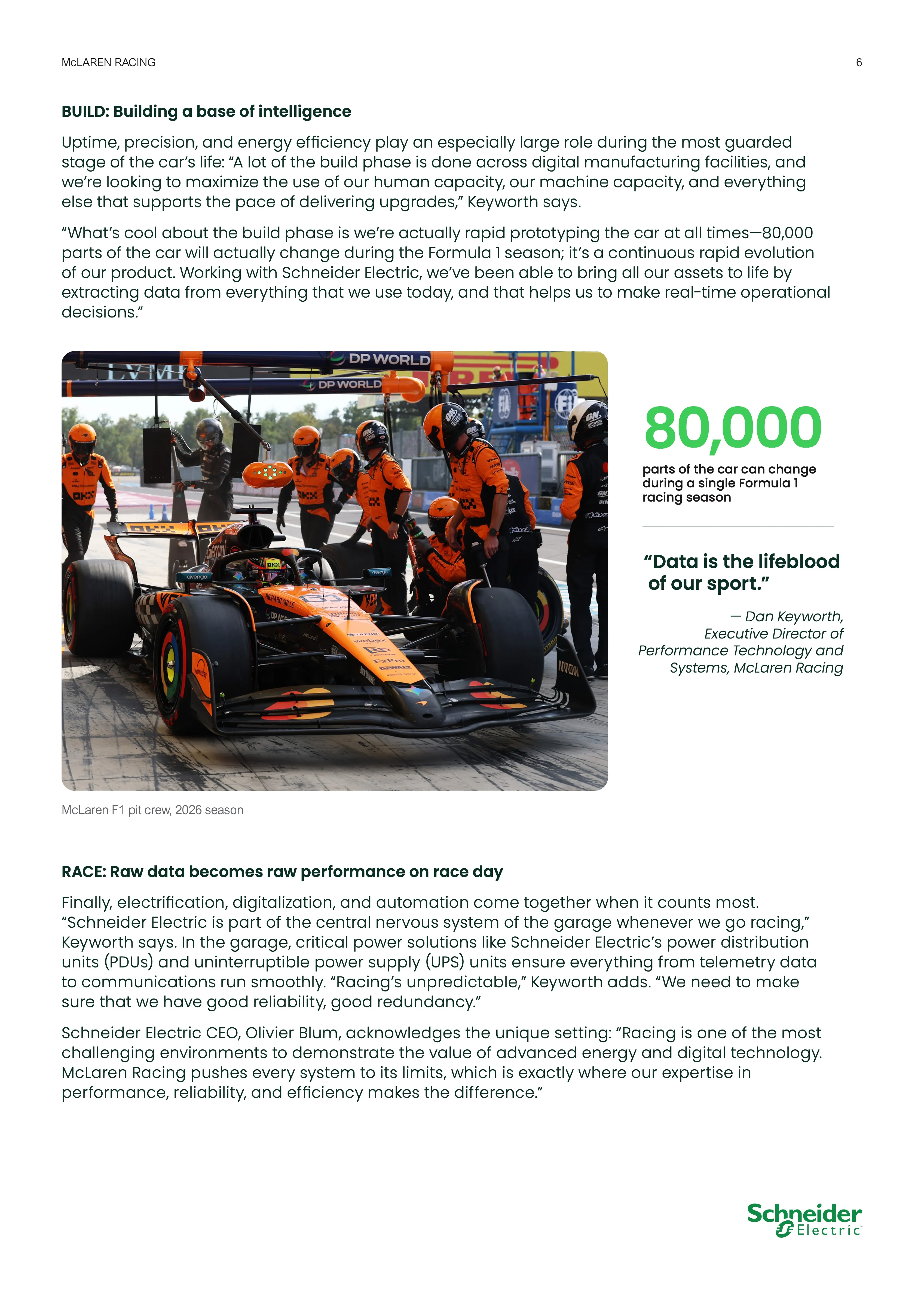Page six, pit crew photograph with statistic callout