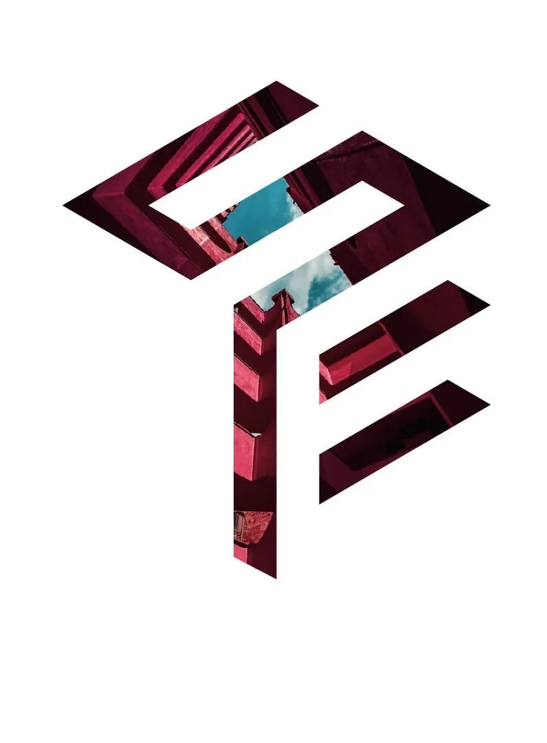 Mark filled with the photograph, floating on white