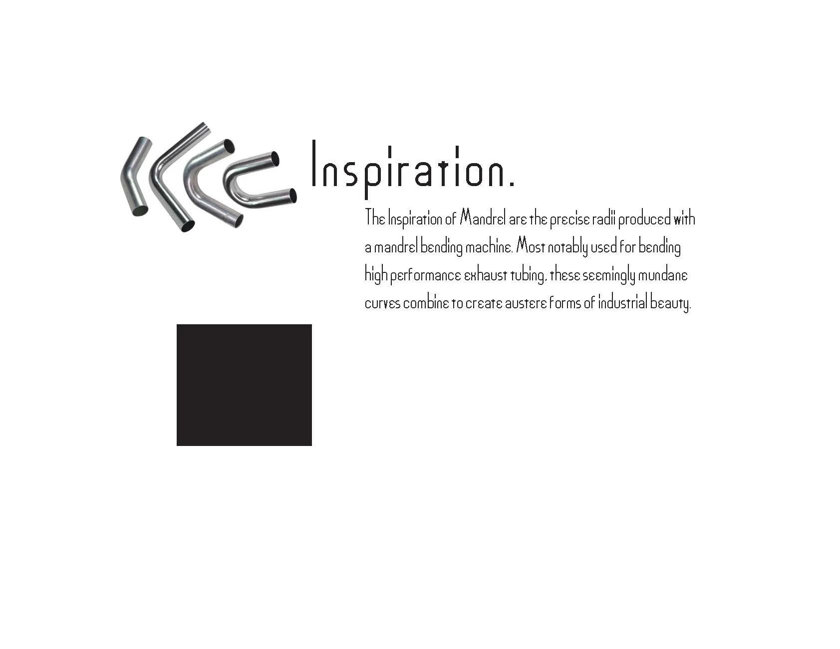 Four lengths of mandrel-bent steel tubing nested together beside the word Inspiration